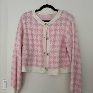 Pink and White Houndstooth Sweater